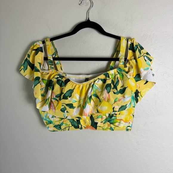 Torrid Lemon Leaves Yellow Off Shoulder Ruffle Swim Top 2X NWT 16915160 - Picture 6 of 11
